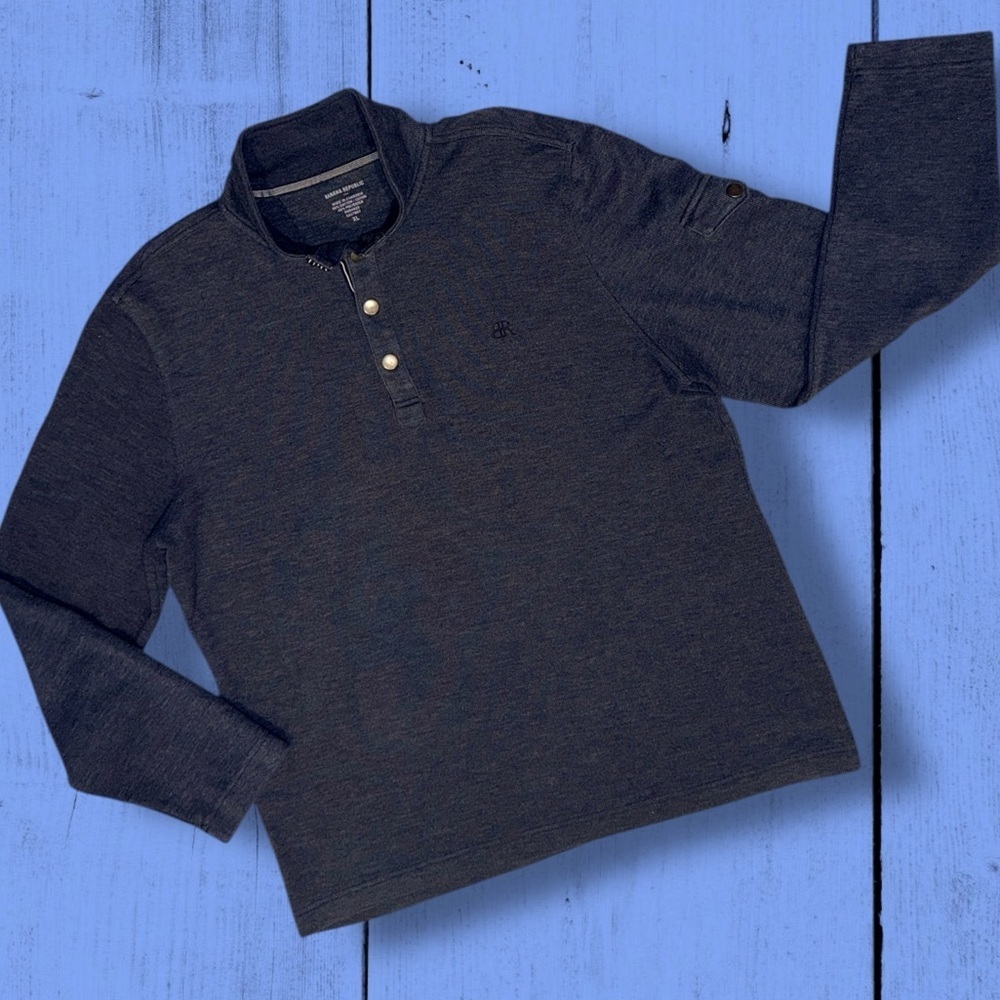Banana Republic Quarter Button Pullover | Navy Mock Neck Long Sleeve | XL